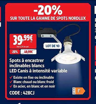-20% SUR TOUTE LA GAMME DE SPOTS NORDLUX