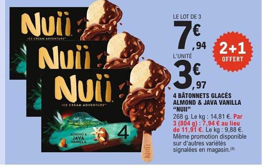 4 BÂTONNETS GLACÉS ALMOND & JAVA VANILLA "NUII"
