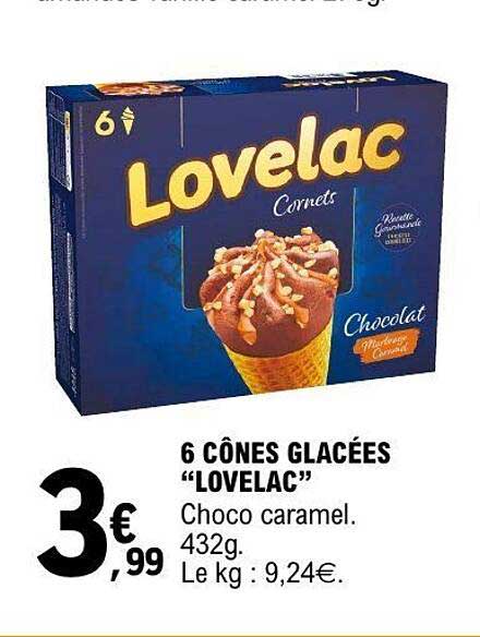 6 CÔNES GLACÉES “LOVELAC” Choco caramel. 432g.