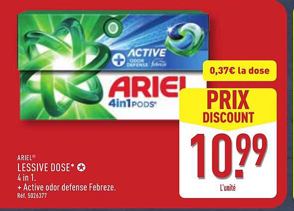 ARIEL LESSIVE DOSE* 4 in 1. + Active odor defense Febreze.