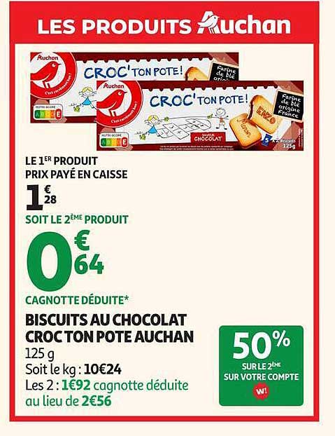 BISCUITS AU CHOCOLAT CROCTON POTE AUCHAN