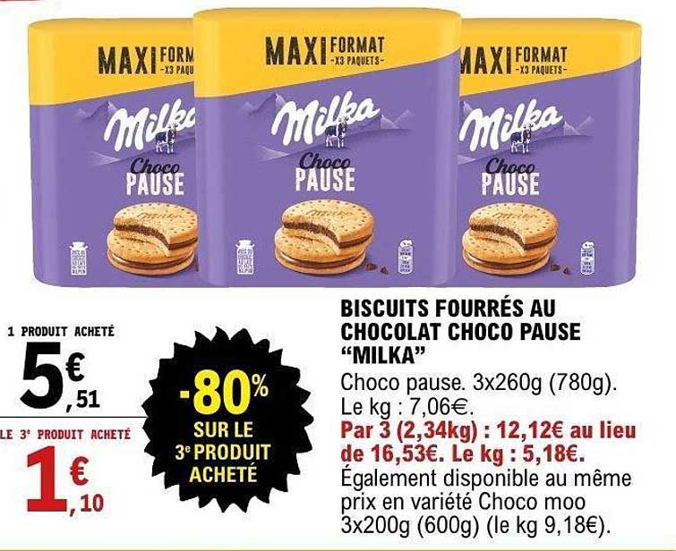BISCUITS FOURRÉS AU CHOCOLAT CHOCO PAUSE “MILKA”