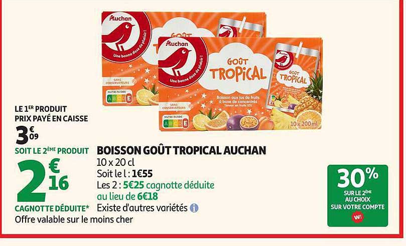 BOISSON GOÛT TROPICAL AUCHAN