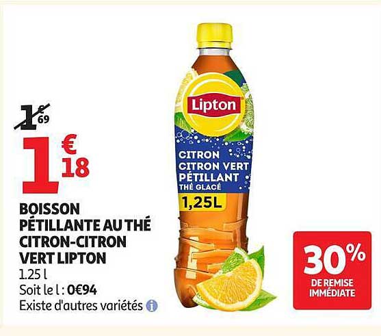 BOISSON PÉTILLANTE AUTHÉ CITRON-CITRON VERT LIPTON