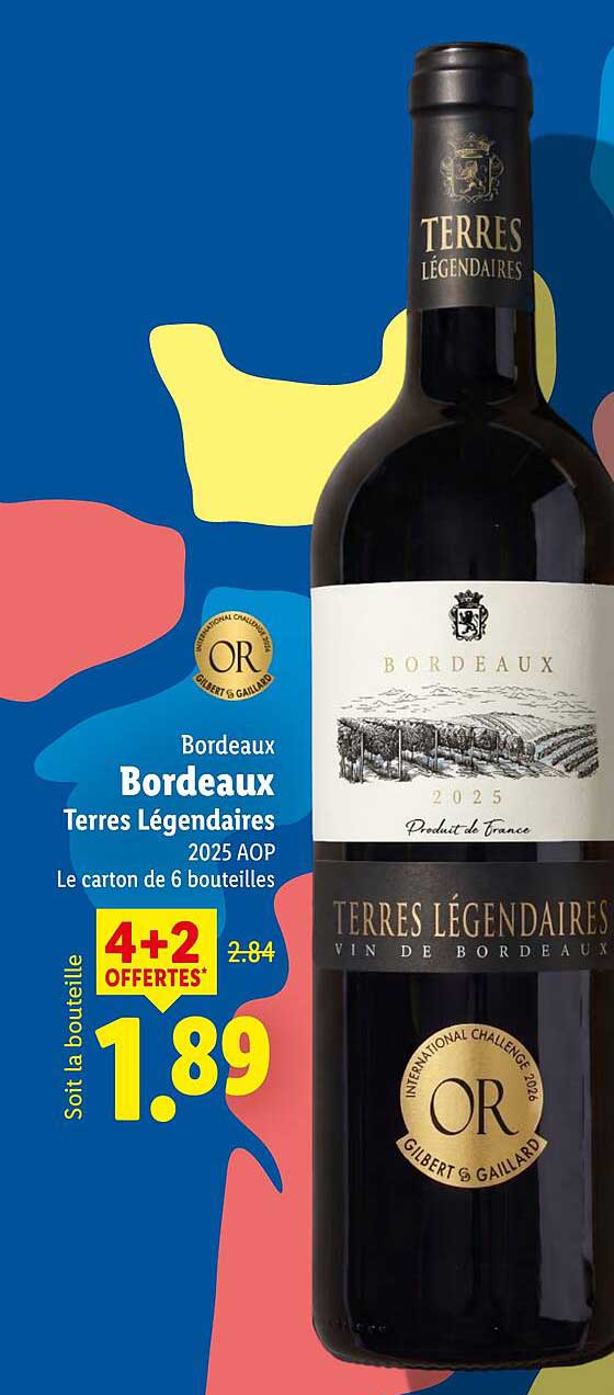 Bordeaux Terres Légendaires 2025 AOP Le carton de 6 bouteilles