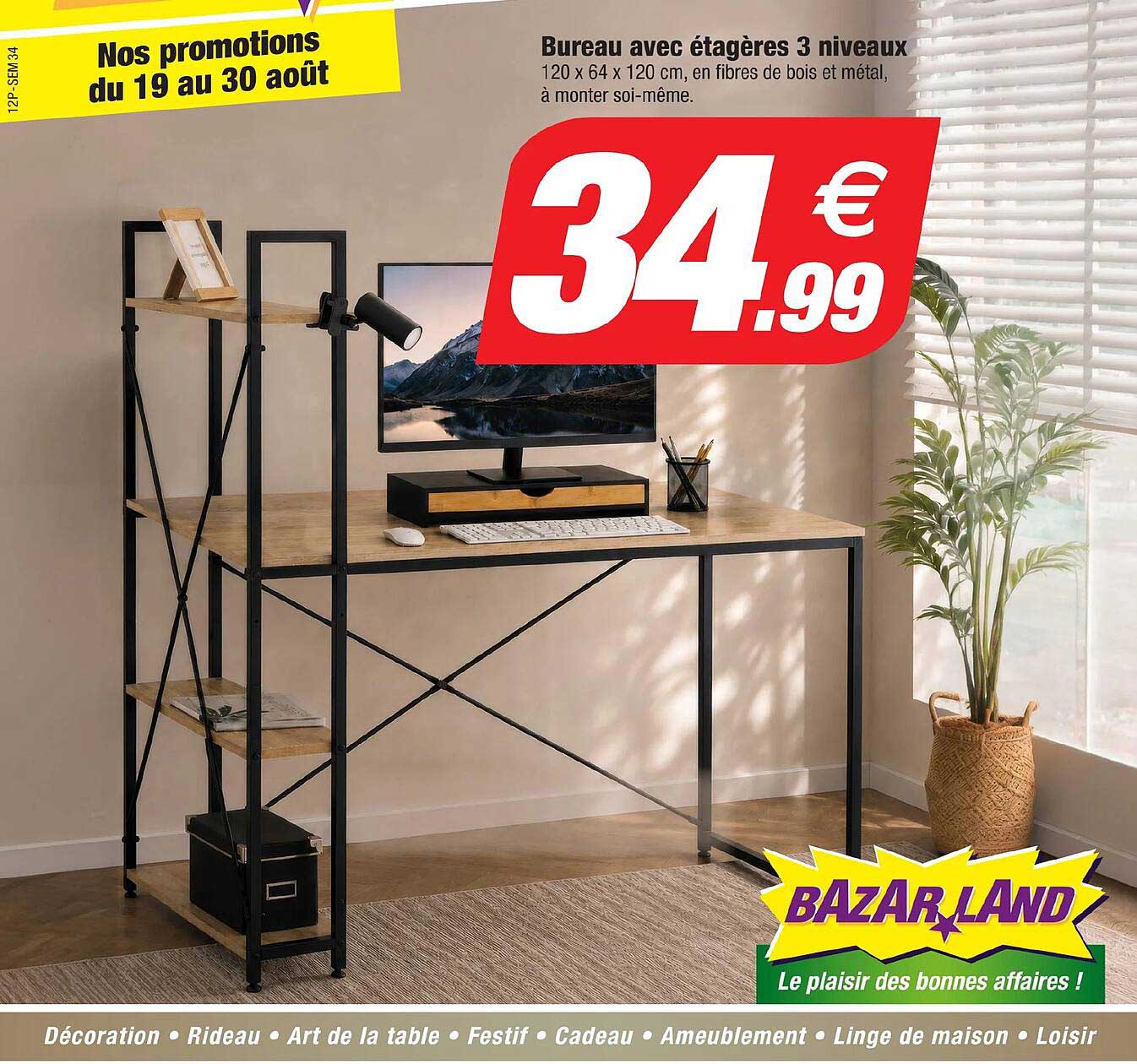 Bureau avec étagères 3 niveaux