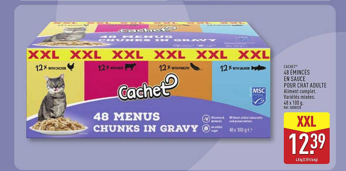 CACHET® 48 ÉMINCÉS EN SAUCE POUR CHAT ADULTE