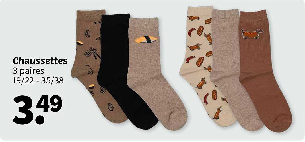 Chaussettes 3 paires 19/22 - 35/38