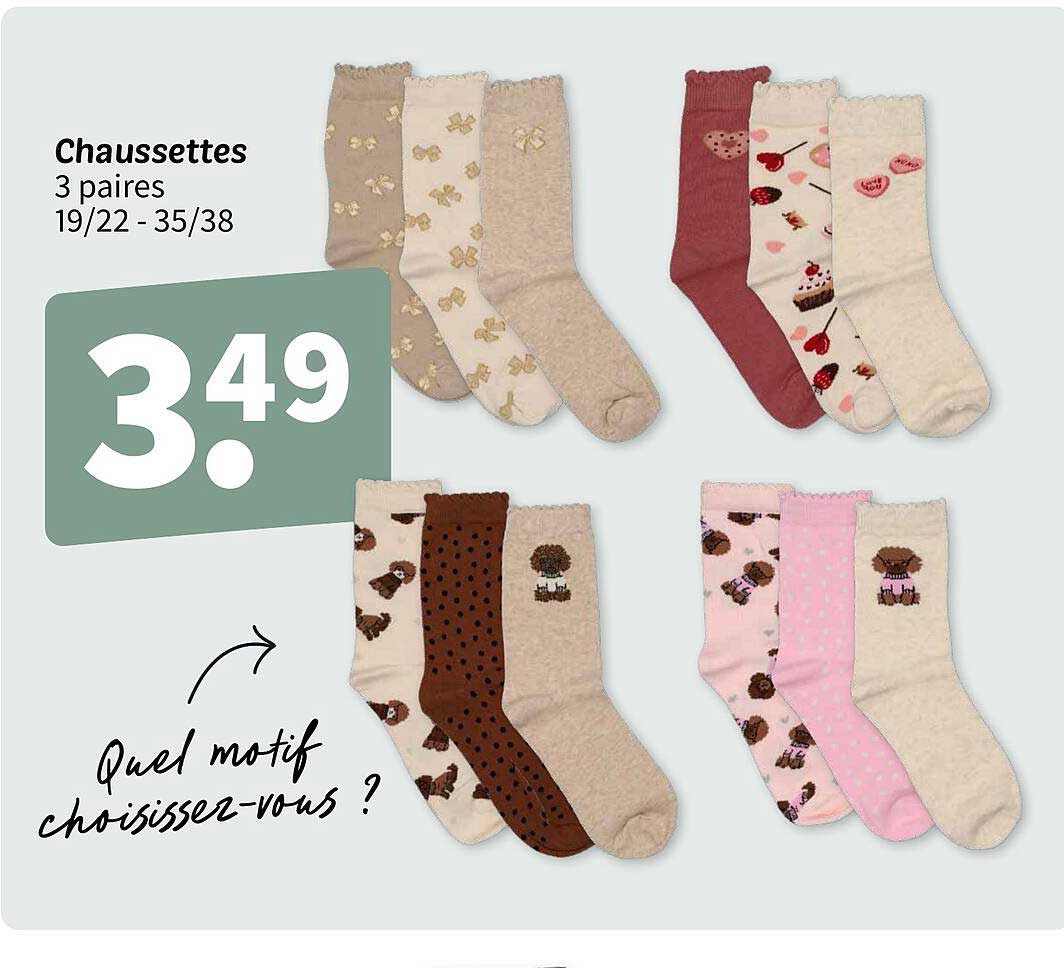 Chaussettes 3 paires 19/22 - 35/38