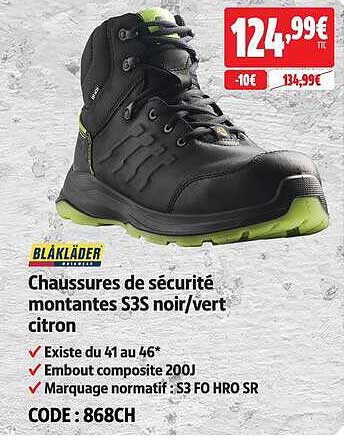 Chaussures de sécurité montantes S3S noir/vert citron