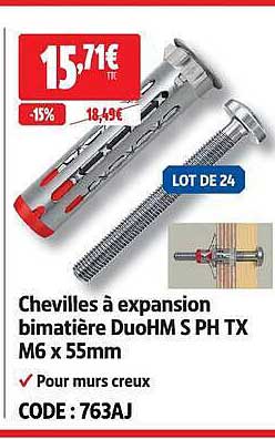 Chevilles à expansion bimatière DuoHM S PH TX M6 x 55mm