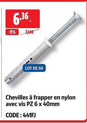 Chevilles à frapper en nylon avec vis PZ 6 x 40mm