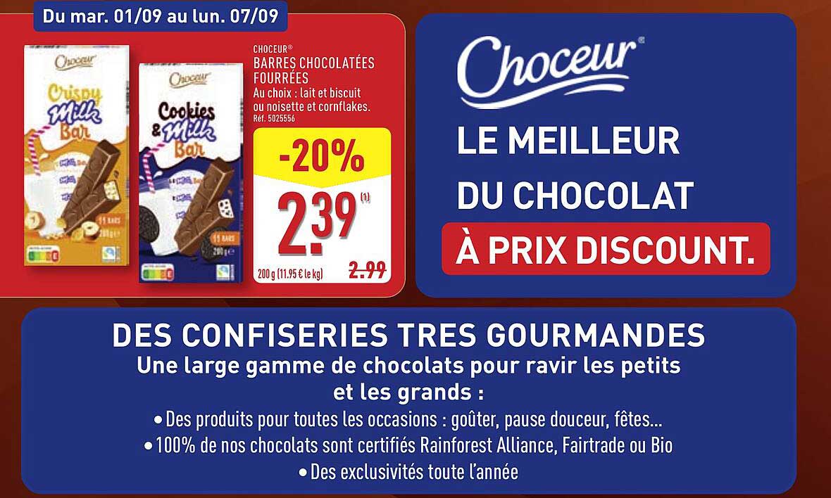 CHOCEUR® BARRES CHOCOLATÉES FOURRÉES
