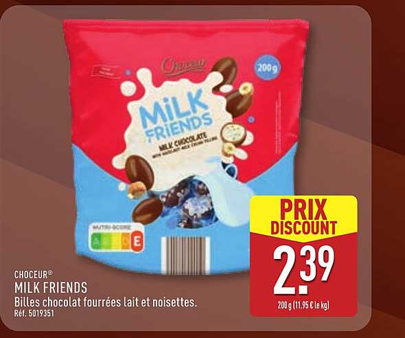CHOCEUR® MILK FRIENDS Billes chocolat fourrées lait et noisettes.