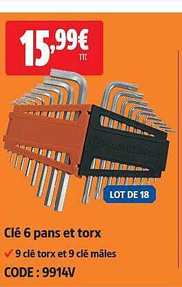 Clé 6 pans et torx