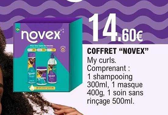 COFFRET "NOVEX" My curls. Comprenant : 1 shampooing 300ml, 1 masque 400g, 1 soin sans rinçage 500ml.