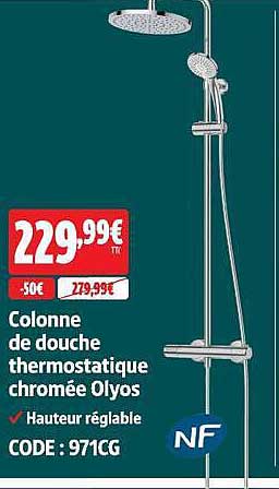 Colonne de douche thermostatique chromée Olyos