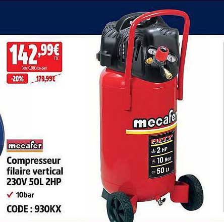 Compresseur filaire vertical 230V 50L 2HP