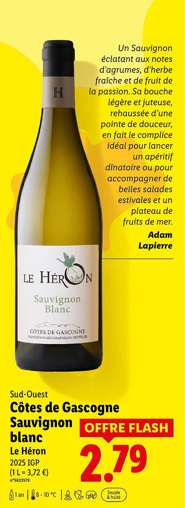 Côtes de Gascogne Sauvignon blanc Le Héron 2025 IGP