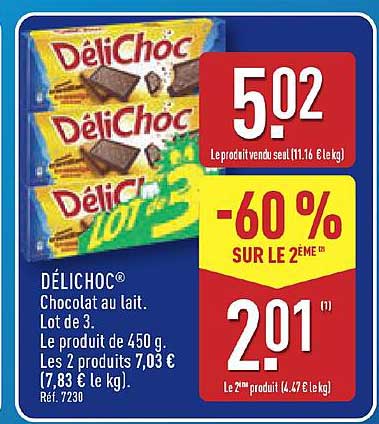 DÉLICHOC® Chocolat au lait. Lot de 3.