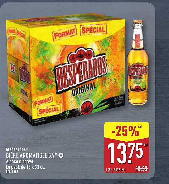 DESPERADOS BIÈRE AROMATISÉE 5,9° À base d'agave. Le pack de 15 x 33 cl.
