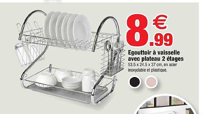 Egouttoir à vaisselle avec plateau 2 étages