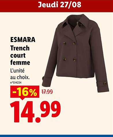 ESMARA Trench court femme