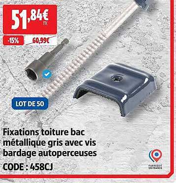 Fixations toiture bac métallique gris avec vis bardage autoperceuses