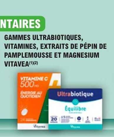 GAMMES ULTRABIOTIQUES, VITAMINES, EXTRAITS DE PÉPIN DE PAMPLEMOUSSE ET MAGNÉSIUM VITAVEA(1)(2)