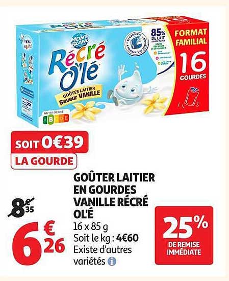 GOÛTER LAITIER EN GOURDES VANILLE RECRÉ OLÉ