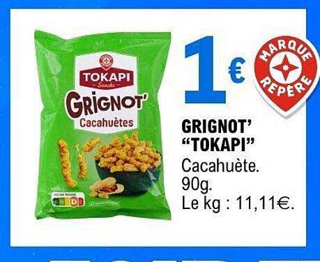 GRIGNOT' "TOKAPI" Cacahuète. 90g. Le kg : 11,11€.