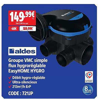 Groupe VMC simple flux hygroréglable EasyHOME HYGRO