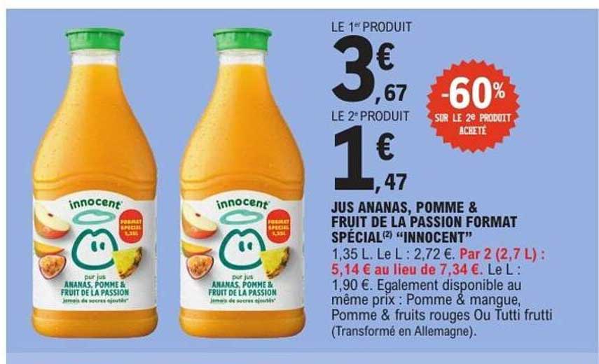 JUS ANANAS, POMME & FRUIT DE LA PASSION FORMAT SPÉCIAL(2) “INNOCENT”