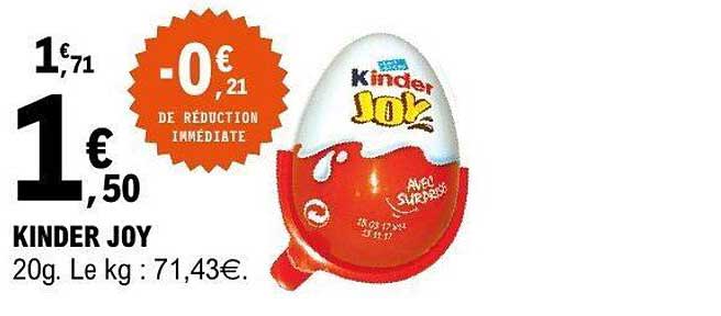 KINDER JOY 20g. Le kg : 71,43€