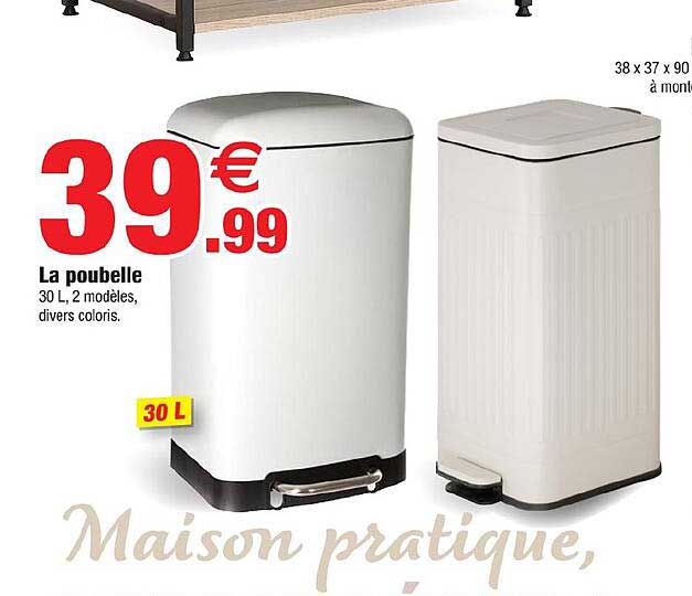 La poubelle 30 L, 2 modèles, divers coloris.