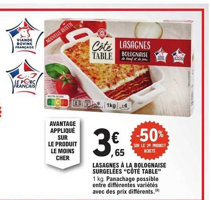 LASAGNES À LA BOLOGNAISE SURGELÉES “CÔTÉ TABLE”