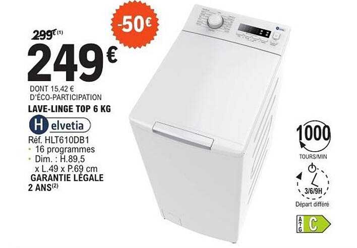 LAVE-LINGE TOP 6 KG H. elvetia
