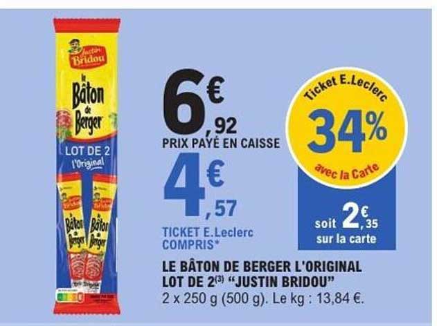 LE BÂTON DE BERGER L'ORIGINAL LOT DE 2" JUSTIN BRIDOU"