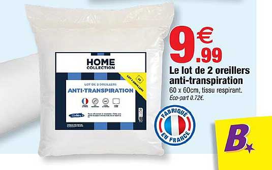 Le lot de 2 oreillers anti-transpiration