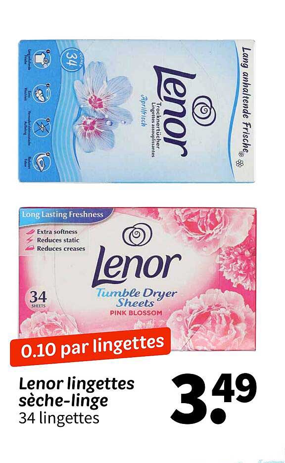 Lenor lingettes sèche-linge 34 lingettes