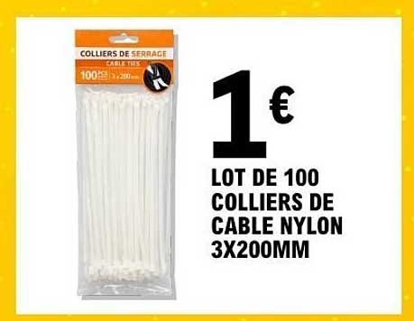 LOT DE 100 COLLIERS DE CABLE NYLON 3X200MM