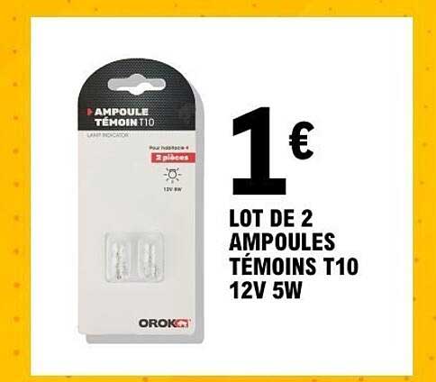 LOT DE 2 AMPOULES TÉMOINS T10 12V 5W