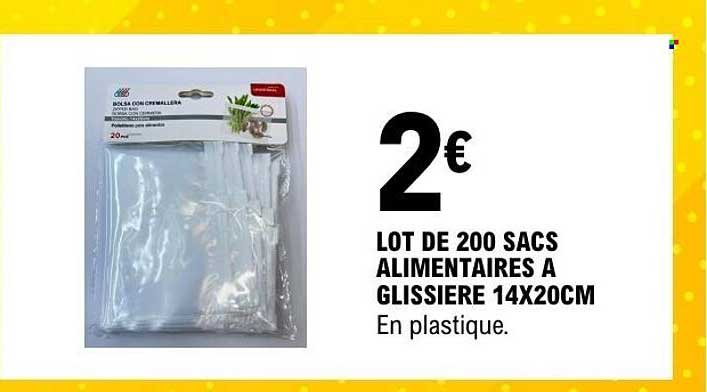 LOT DE 200 SACS ALIMENTAIRES A GLISSIERE 14X20CM