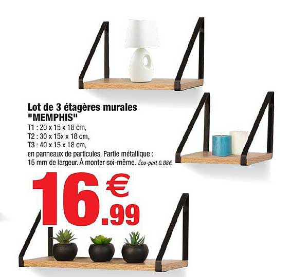 Lot de 3 étagères murales "MEMPHIS"