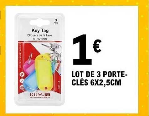 LOT DE 3 PORTE-CLÉS 6X2,5CM