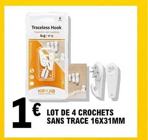 LOT DE 4 CROCHETS SANS TRACE 16X31MM