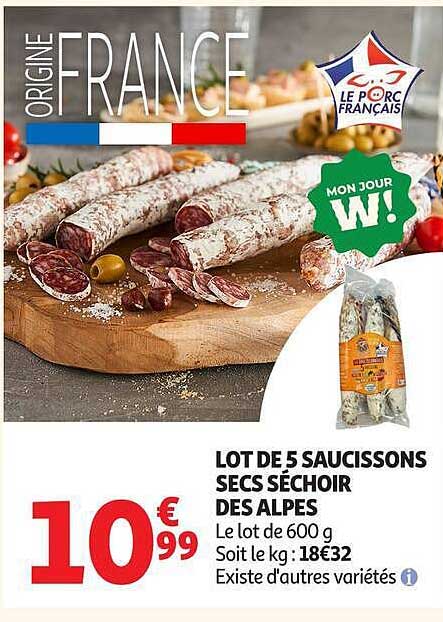 LOT DE 5 SAUCISSONS SECS SÉCHOIR DES ALPES