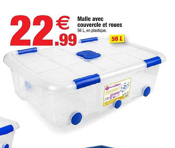 Malle avec couvercle et roues