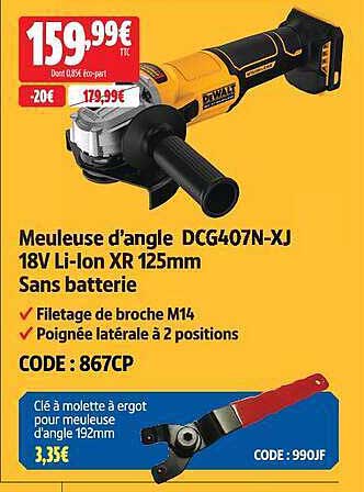 Meuleuse d'angle DCG407N-XJ 18V Li-Ion XR 125mm Sans batterie