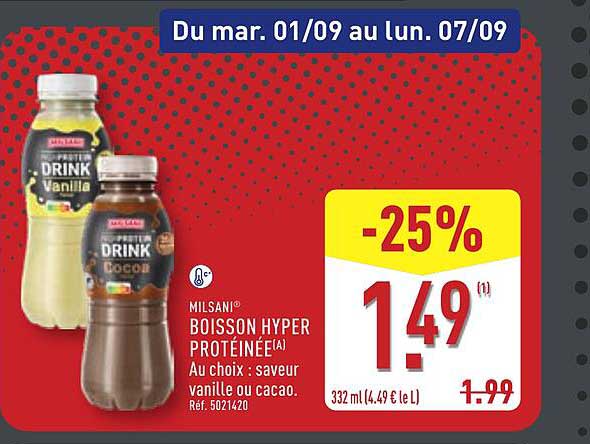 MILSANI® BOISSON HYPER PROTÉINÉE® Au choix : saveur vanille ou cacao
